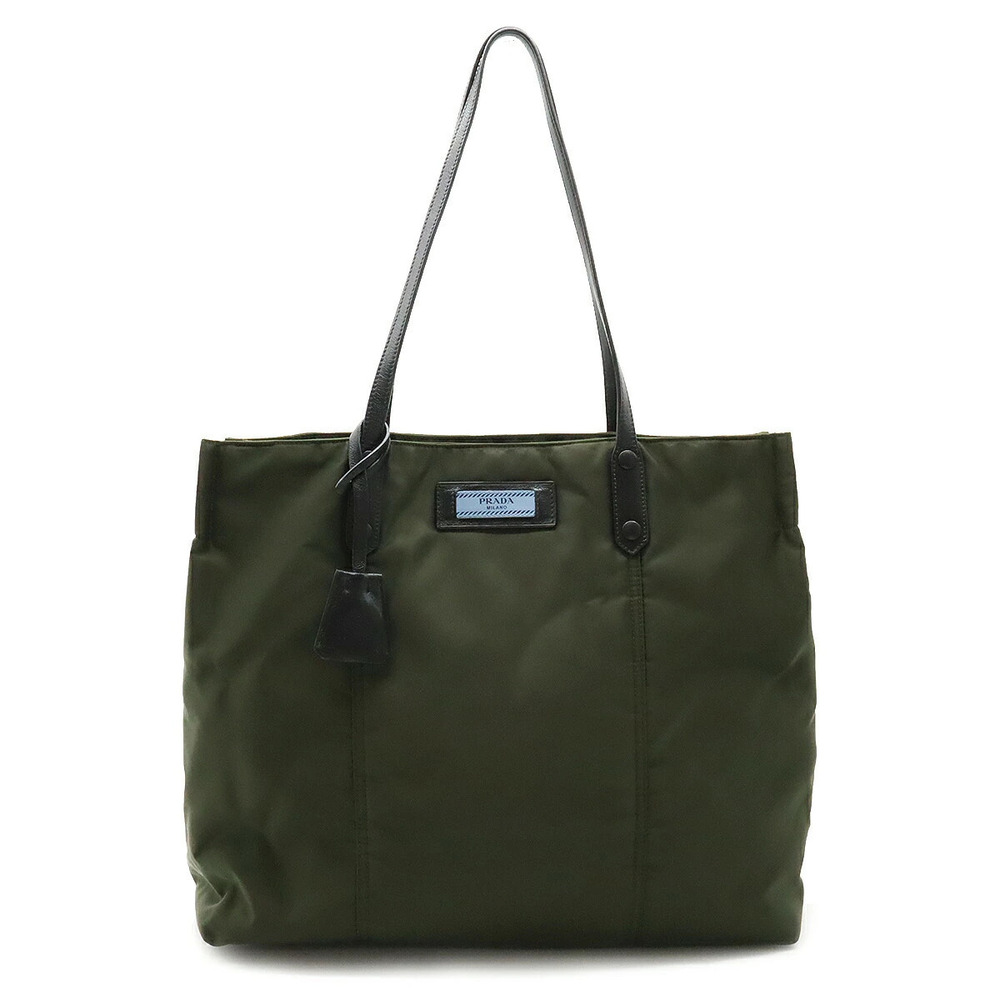 Prada Etiquette Bag Tote Shoulder Leather MILITARE Khaki Green NERO Black